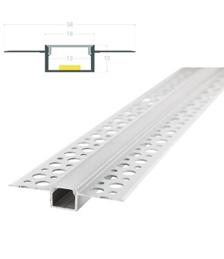 Stuc Aluminium Led Strip Profiel tot 15mm LED Strips | ALU | 18x13mm | Doorlopende Diffuser | Per 2 Meter