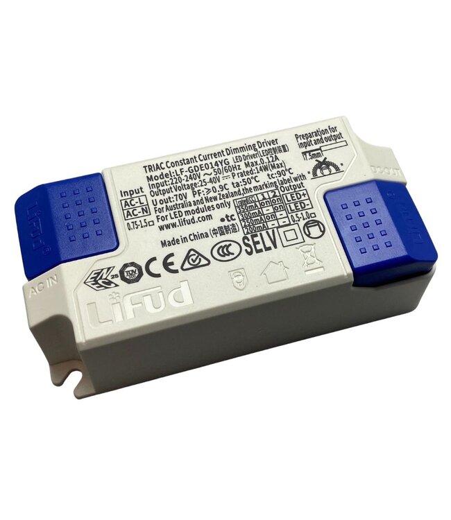 Lifud TRIAC LED Driver - Max 14 watt - DIP switch: 200-350Ma - 25-40vDC - 3 Jaar garantie