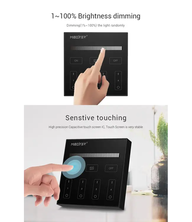 MiBoxer Wandbediening ZWART Single Color (Batterij Versie)