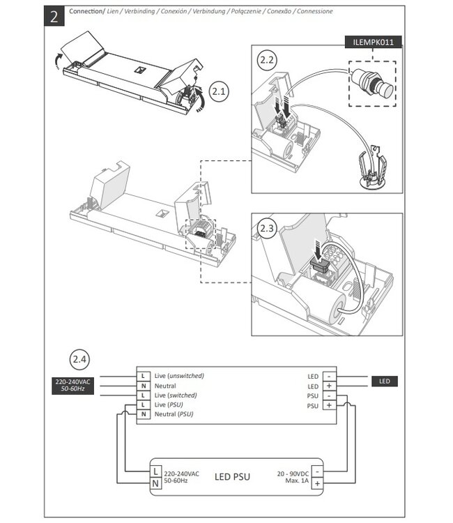 Universele Noodstroomaccu 2.5w, Output: 20-90VDC 3 branduren t.b.v. LED downlighters en LED Panelen, 2 Jaar Garantie