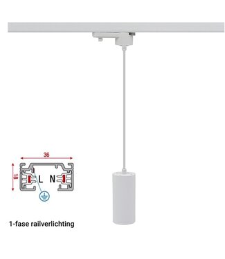 1 Fase Rail Hanglamp Wit, Kabellengte 150cm, Met GU10 Fitting