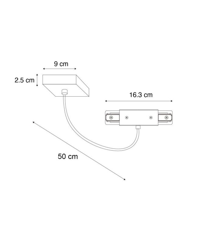 1 Fase Rail 2 wire Middenaansluiting - Incl. Afdekplaat Vierkant Wit