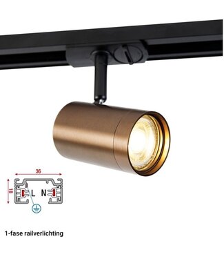 1 Fase Rail armatuur Jen met GU10 Fitting , Donkerbrons Behuizing