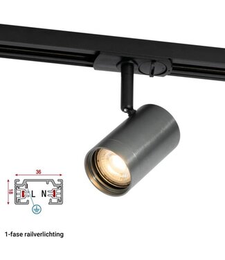 1 Fase Rail armatuur Jen met GU10 Fitting , GunMetal Behuizing
