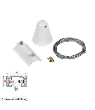 1 Fase Rail Ophangset met Plafondbeslag - Wit - 2 Meter