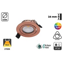 UITVERKOOP: Inbouw LED Spot 5w Flat, 420 Lumen, 2700K, Kantelbaar, IP44, Dimbaar, CRI90, Koper Armatuur, Gatmaat 72mm