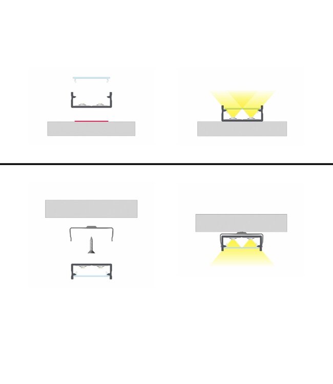 Aluminium Led Strip Profiel  DUAL | ALU | Tot 20mm Led Strip |  27,4x10,5mm | Tot 2 Meter leverbaar