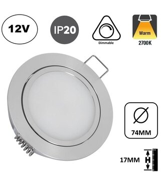 Meubel/Kast Inbouw LED Spot 3w, 250 Lumen, 2700K Warm Wit, 12Vdc, Dimbaar, Gatmaat 67mm, Hoogte 17mm, 2 Jaar Garantie
