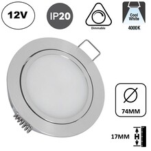 Meubel/Kast Inbouw LED Spot 3w, 250 Lumen, 4000K Neutraal Wit, 12Vdc, Dimbaar, Gatmaat 67mm, Hoogte 17mm, 2 Jaar Garantie