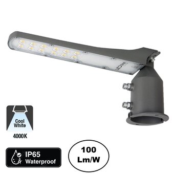 LED Straatlamp Flam 30w, 3000 Lumen, 4000K Neutraal Wit, IP65, Paal/Muurbevestiging, Grijze behuizing, 2 Jaar Garantie