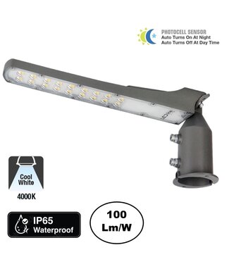 LED Straatlamp Flam 50w, Met Daglichtsensor, 5000 Lumen, 4000K Neutraal Wit, IP65, Paal/Muurbevestiging, Grijze behuizing, 2 Jaar Garantie