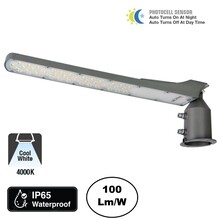 LED Straatlamp Flam 100w, Met Daglichtsensor, 10000 Lumen, 4000K Neutraal Wit, IP65, Paal/Muurbevestiging, Grijze behuizing, 2 Jaar Garantie