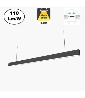 Led Linear Lamp 150cm, 48w, 5280 Lumen (110lm/w), 3000K Warm wit, Zwartkleurige behuizing, Koppelbaar, 3 Jaar Garantie