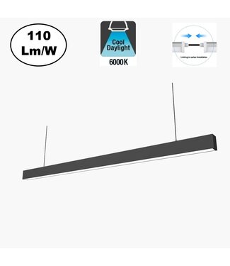 Led Linear Lamp 150cm, 48w, 5280 Lumen (110lm/w), 6000K Daglicht wit, Zwartkleurige behuizing, Koppelbaar, 3 Jaar Garantie
