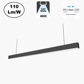 Led Linear Lamp 120cm, 36w, 3960 Lumen (110lm/w), 4000K Neutraal wit, Zwartkleurige behuizing, Koppelbaar, 3 Jaar Garantie