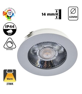 LED Meubelspot / Inbouw spot 3W, 2700K Warm Wit, 240 Lumen, 12VDC, IP44, Gatmaat 55mm, Witkleurig, 2 Jaar Garantie