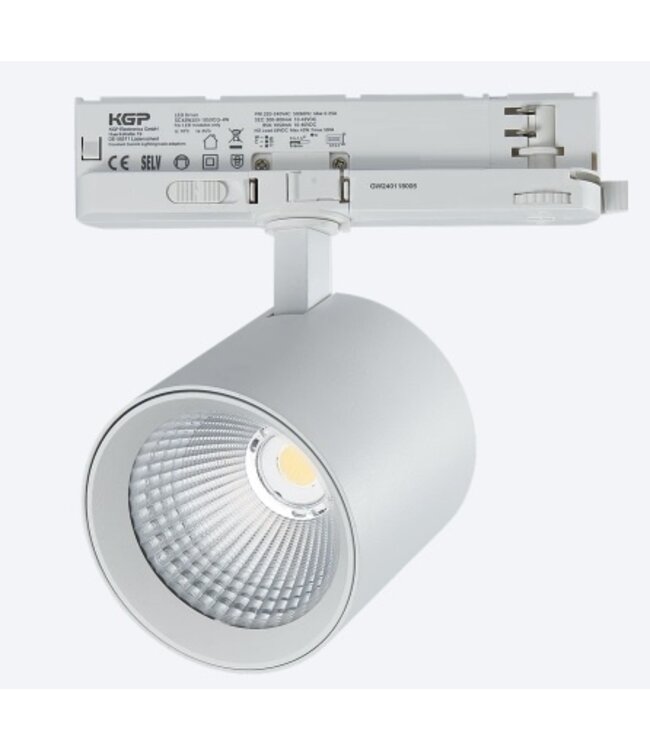 PRIME 3 Fase LED Rail Spot met Wattage switch: 6-20W,  CCT-Switch, 620 tot 1950 lumen, CRI>90, Witte Behuizing , 5 Jaar Garantie