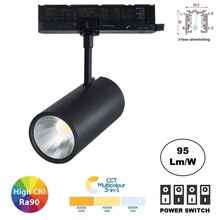 PRIME 3 Fase LED Rail Spot Koker met Wattage switch: 14-29W,  CCT-Switch, 1240 tot 3195 lumen, CRI>90, Zwarte Behuizing , 5 Jaar Garantie