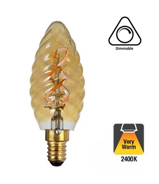 UITVERKOOP: E14 Filament Ribbel LED Kaarslamp 2w Amber, 100 Lumen, 2400K Flame, Dimbaar