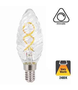 E14 Filament Ribbel LED Kaarslamp 2w Helder, 100 Lumen, 2400K Flame, Dimbaar, 2 Jaar Garantie