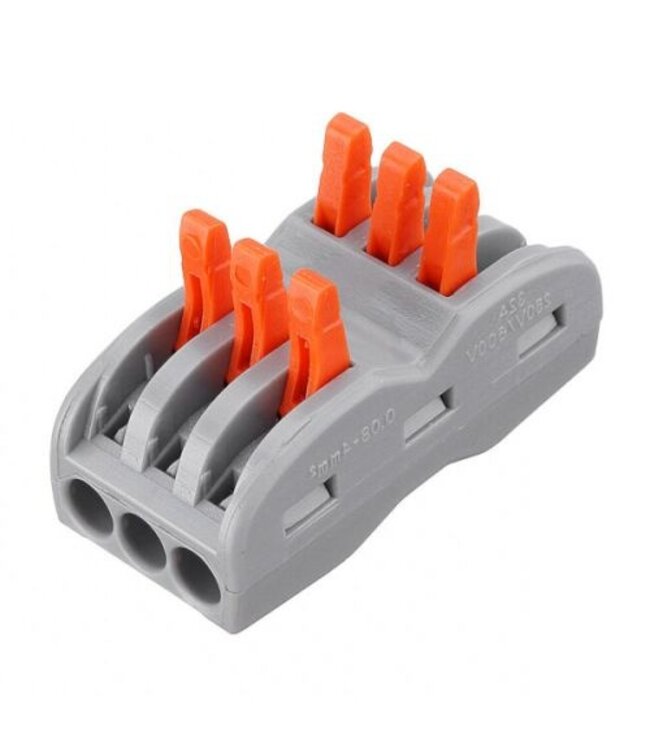 Snelkoppeling Verbindingslasklem 3-Vaks | Doorverbinder 3x3 |  0.08-4 mm² | Grijs | 32A