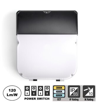 LED Wallpack Slim 20/30w, 2400/3600 Lumen, CCT Switch (3000K/4000K/6000K), IP65, IK10, 3 Jaar Garantie