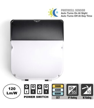LED Wallpack Slim 20/30w, 2400/3600 Lumen, CCT Switch (3000K/4000K/6000K), Met Schemersensor, IP65, IK10, 3 Jaar Garantie