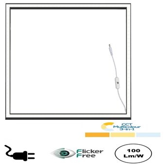 ECO Frame LED Paneel 60x60cm Zwart, 40w, 3500 Lumen (100lm/w), Color Switch (3000/4000/5000K), Flikkervrije Driver, Stekkerklaar, 2 Jaar Garantie