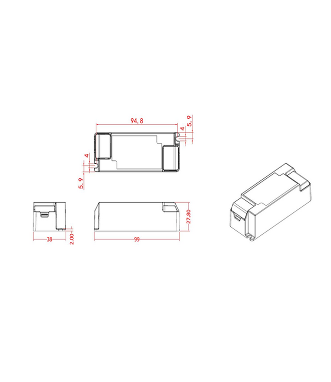 TRIAC LED Driver 12 Watt - 300 Ma- Output: 20-40vDC