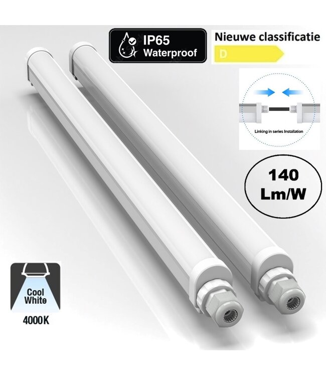 ECO Slim Led Tri Proof 120cm, 32w, 4480 Lumen (140lm/w) , Koppelbaar, IP65, 2 jaar garantie
