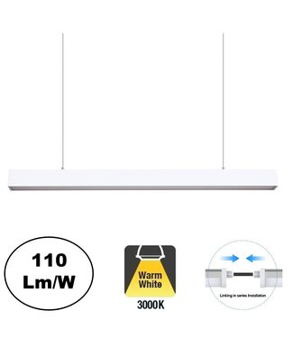 Led Linear Lamp 150cm, 48w, 5280 Lumen (110lm/w), 3000K Warm wit, Witkleurige behuizing, Koppelbaar, 3 Jaar Garantie