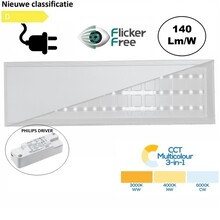 Back-lit UGR19 LED Paneel 30x120cm, 28w, 3900 Lumen (140lm/w), Color Switch (3000/4000/6000K), Flikkervrije Philips LED Driver, Stekkerklaar, 3 / 5 Jaar Garantie