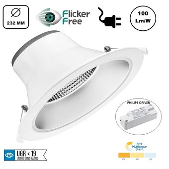 CCT Reflector Led Downlighter 10-35w, 1000-3500 Lumen, gatmaat Ø195mm, UGR19, PHILIPS LED Driver incl. Stekker 3 Jaar Garantie