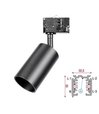 3 Fase Rail Spot ACCENTPLUS | GU10 Fitting | 100MM Koker Verdiept | Zwartkleurige behuizing