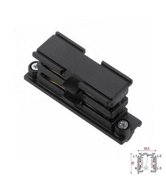 3 Fase Rail 4 Wire Koppelstuk Recht Zwart