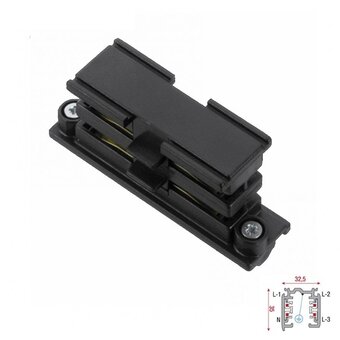 3 Fase Rail 4 Wire Koppelstuk Recht Zwart