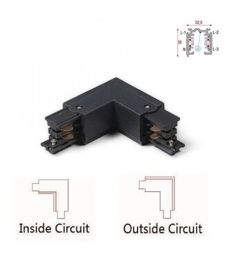 Universele 3 Fase Rail 4 Wire L-Hoekverbinding - BINNENLIJN en BUITENLIJN - Zwart