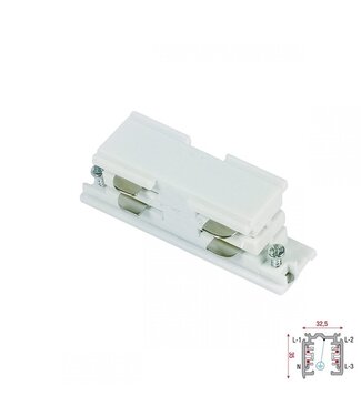 3 Fase Rail 4 Wire Koppelstuk Recht  - Wit