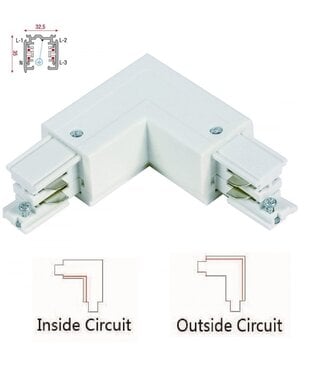 Universele 3 Fase Rail 4 Wire L-Hoekverbinding - BINNENLIJN en BUITENLIJN - Wit