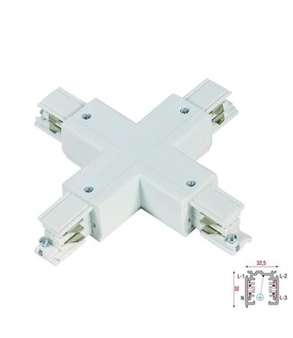 3 Fase Rail 4 Wire X-Koppelstuk  - Wit
