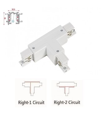 Universele 3 Fase Rail 4 Wire T-Verbinding -RECHTS - BINNENLIJN en BUITENLIJN - Wit