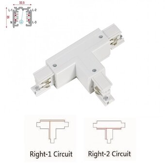 Universele 3 Fase Rail 4 Wire T-Verbinding -RECHTS - BINNENLIJN en BUITENLIJN - Wit