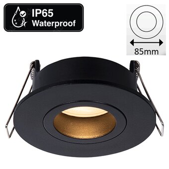 Inbouw Led Spot Armatuur Verdiept Zwart, IP65, Kantelbaar, Gatmaat 68mm