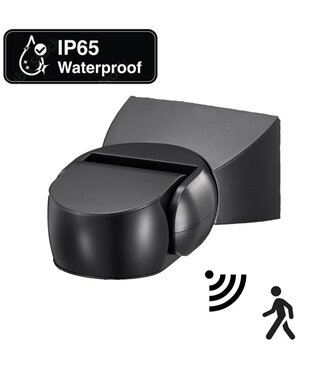 Opbouw Bewegingsmelder Zwart, 180 graden, Max. 1200w, IP65, 2 Jaar Garantie