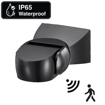 Opbouw Bewegingsmelder Zwart, 180 graden, Max. 1200w, IP65, 2 Jaar Garantie