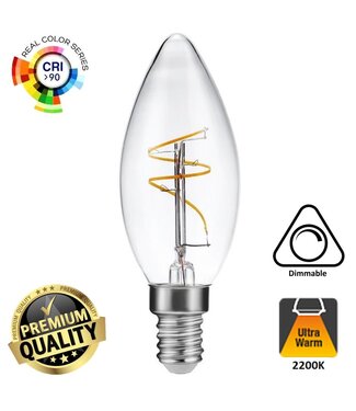 SPL E14 Led Kaarslamp C35 Slim-Flex, 3,2 Watt, 320 Lumen, 2200K Flame, CRI90, Dimbaar, 2 Jaar Garantie