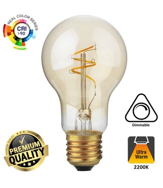 SPL E27 Led Bollamp A60 Slim-Flex, 4,2 Watt, 470 Lumen, 2200K Flame, CRI90, Dimbaar, Goudkleurig Glas, 2 Jaar Garantie