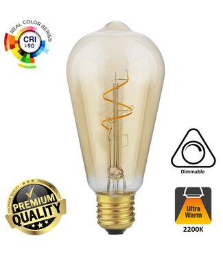 SPL E27 Led Bollamp ST64 Slim-Flex, 4,2 Watt, 470 Lumen, 2200K Flame, CRI90, Dimbaar, Goudkleurig Glas, 2 Jaar Garantie