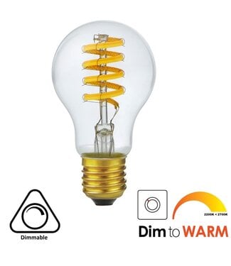 SPL E27 Led Bollamp A60 DTM-Fila-Flex, 6 Watt, 570 Lumen, Dim To Warm (2700K>2200K), Dimbaar, 2 Jaar Garantie