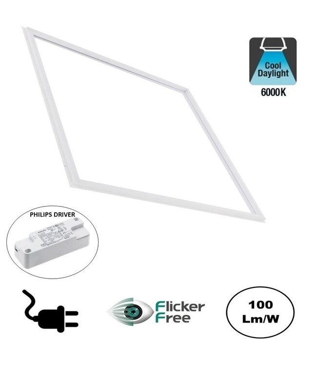 UITVERKOOP: Frame LED Paneel 60x60cm, 32w, 3200 Lumen (100lm/w), Flikkervrije Philips LED Driver, Stekkerklaar, 3 Jaar Garantie